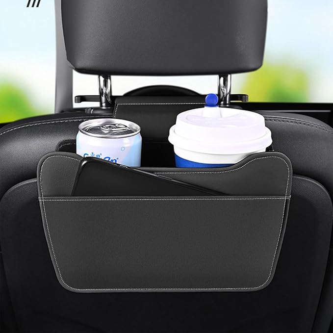 Car Seat Back Organizer, Leather Multipurpose Vehicle Backseat Storage Pocket, Waterproof Automotive Interior Hanging Bag Accessories, Universal for SUV, Sedan, Truck (Black)