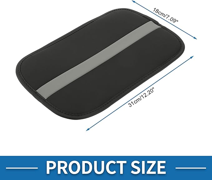 Car Armrest Cushion Pad Non-slip 12.20"x7.09" Seat Box Cover Protector Microfiber Leather Black,Gray Center Console Lid