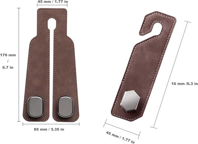 3PCS Car Seat Back Hook, Leather Car Seat Organiser Hooks, Universal Car Back Seat Headrest Hanger ,Car Seat Purse Hook,Car Hanger Storage Car Seat Back Organizer for Bags,Purses, Handbags (Brown)