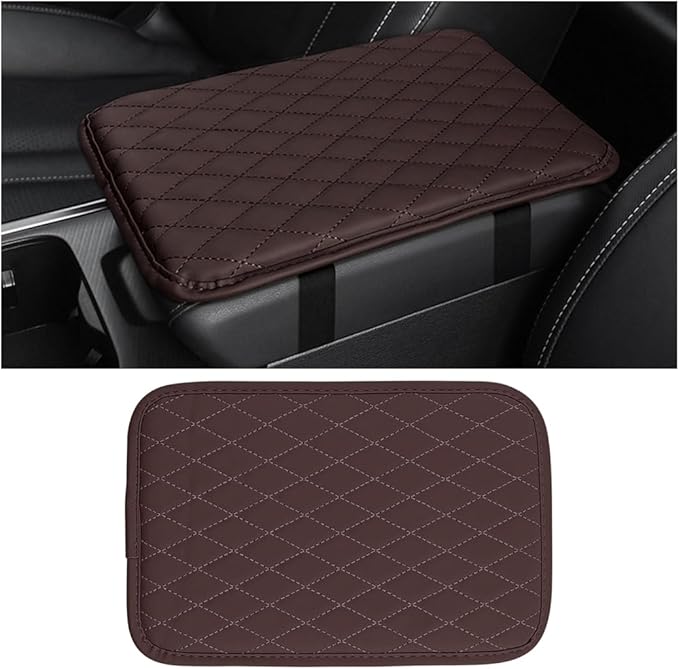 Car Center Console Cover, Leather Memory Foam Vehicle Arm Rest Cushion Pad, Waterproof Automotive Interior Armrest Seat Box Protector Accessories, Universal for SUV, Sedan, Truck (Coffee)