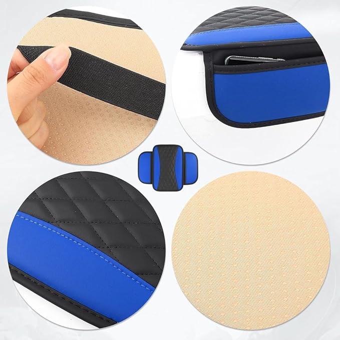 Car Center Console Cover for Jeep Wrangler 1986–2025 2026 YJ/TJ/JK/JL,Leather Armrest Pad with Side Storage Pockets,Waterproof Console Lid Protector,Auto Interior Accessories,Blue