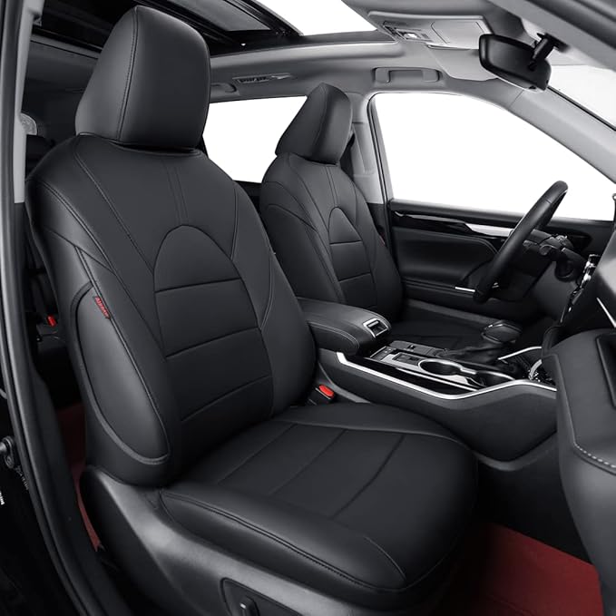 coverdream Custom Seat Covers Compatible with Select Toyota Highlander 2014 2015 2016 2017 2018 2019,Three Row,Second Row Captain Chair - Leatherette (Black,Full Set)