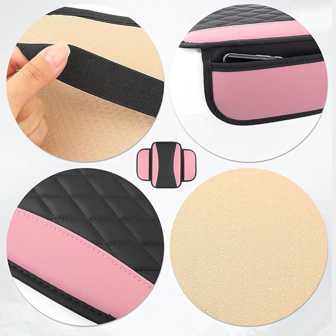 Car Center Console Cover for Jeep Wrangler 1986–2025 2026 YJ/TJ/JK/JL,Leather Armrest Pad with Side Storage Pockets,Waterproof Console Lid Protector,Auto Interior Accessories,Pink