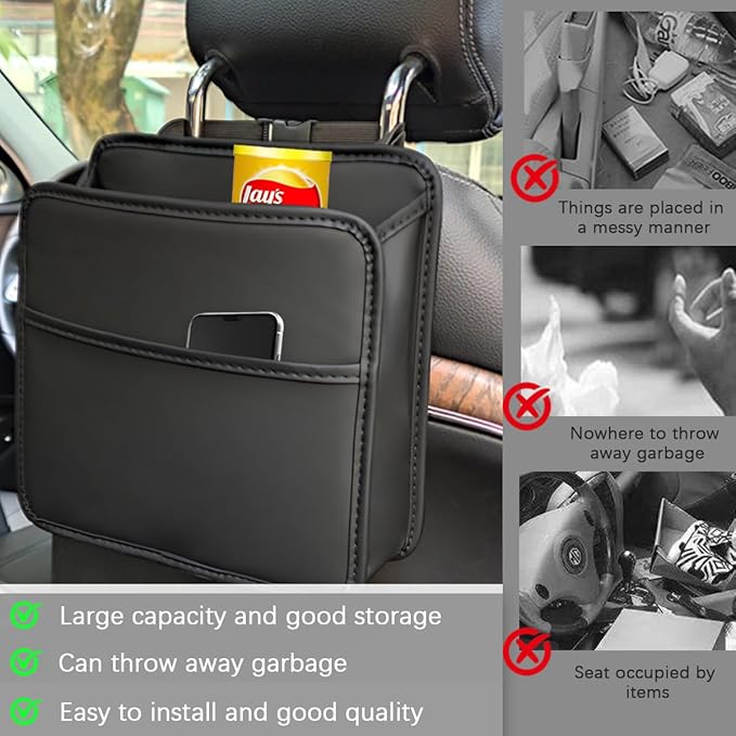 Car Seat Back Organizer, Leather Multipurpose Hanging Vehicle Backseat Headrest Storage Bag, Automotive Pouch Pocket Organizer for Kids & Adults, Universal for Truck SUV Sedan (Red)