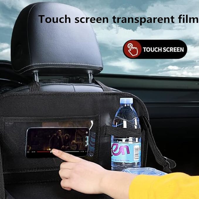 Tumecos Car Seat Back Organizer, 2 Pack Back Seat Organizers and Storage with Touch Screen Tablet Holder, Kick Mats, Back Seat Protector (black)