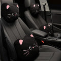 Cute Plush Black Cat Car Seat Headrest and Lumbar Support Pillow Set, Soft Neck Cushion for Driving Comfort, Set of 2