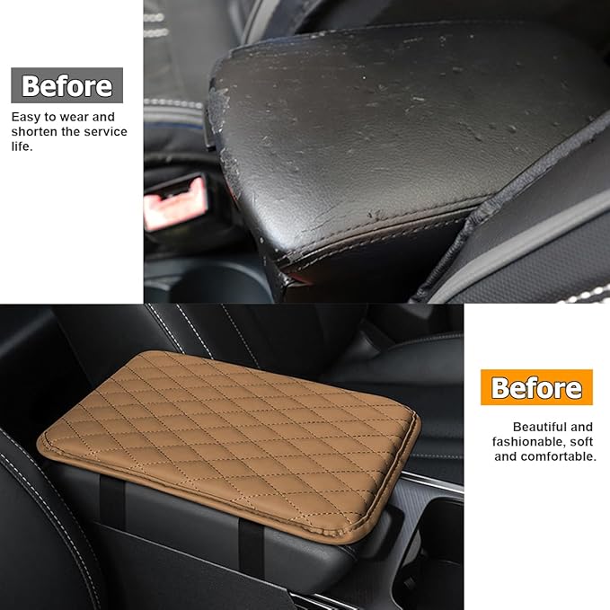 Car Center Console Cover, Leather Memory Foam Vehicle Arm Rest Cushion Pad, Waterproof Automotive Interior Armrest Seat Box Protector Accessories, Universal for SUV, Sedan, Truck (Brown)