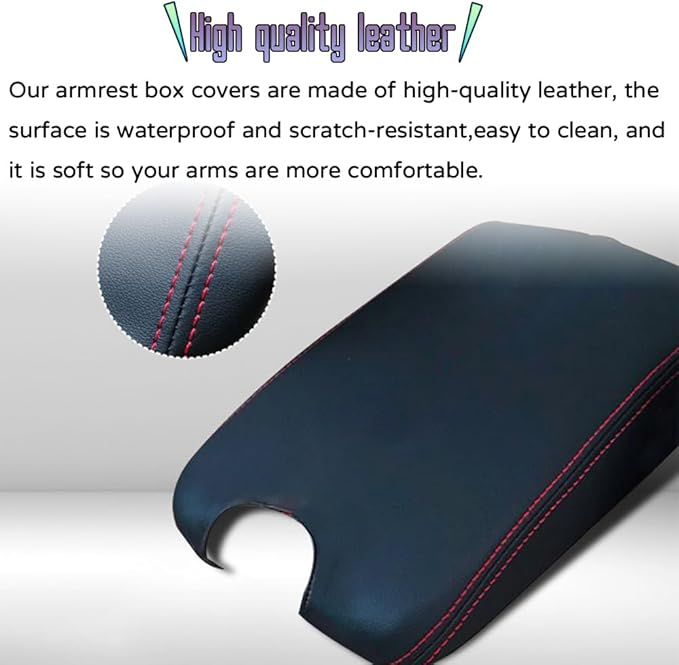 Custom Interior Accessories for Honda Accord 2008 2009 2010 2011 2012 PU Leather Center Console Armrest Box Cover Armrest Cushion Central Armrest Protector Pad(Black with Red Stitching)