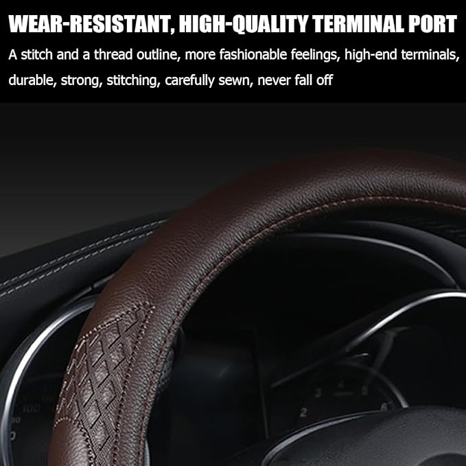 AUCELI Car Steering Wheel Cover, 14 1/2-15 inch Non-Slip Soft Breathable Leather Automotive Steering Wheel Protecteor, Vehicle Accessories for Men Women, Universal for SUV, Truck, RV（Coffee）