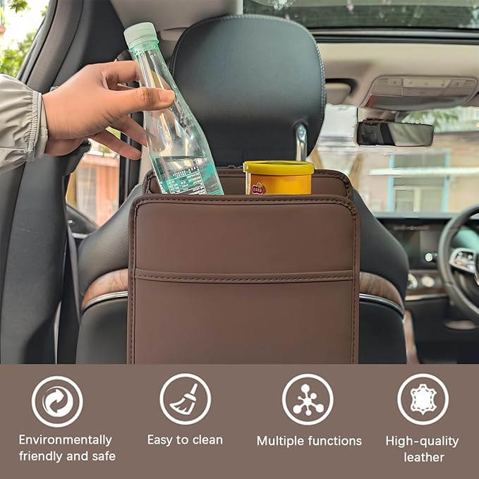 Car Seat Back Organizer, Leather Multipurpose Hanging Vehicle Backseat Headrest Storage Bag, Automotive Pouch Pocket Organizer for Kids & Adults, Universal for Truck SUV Sedan (Red)