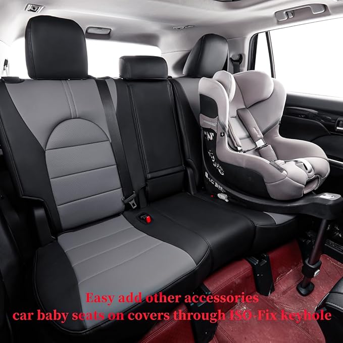 coverdream Highlander Leather Seat Covers Full Set for 2020-2026 Toyota Highlander SUV Seat Cushion,2nd-Row 40/60 Split Bench Seats,Fully Covered,Luxury Waterproof Car Seat Protector (Black/Gray)