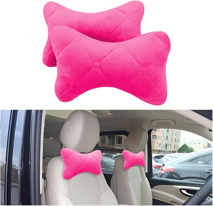 2PCS Car Headrest Pillow, Soft Comfortable Vehicle Neck Pillow Cushion, Automotive Interior Head Rest Pad Accessories for Driving Fatigue Relief, Universal for SUV, Sedan, Truck (Pink)