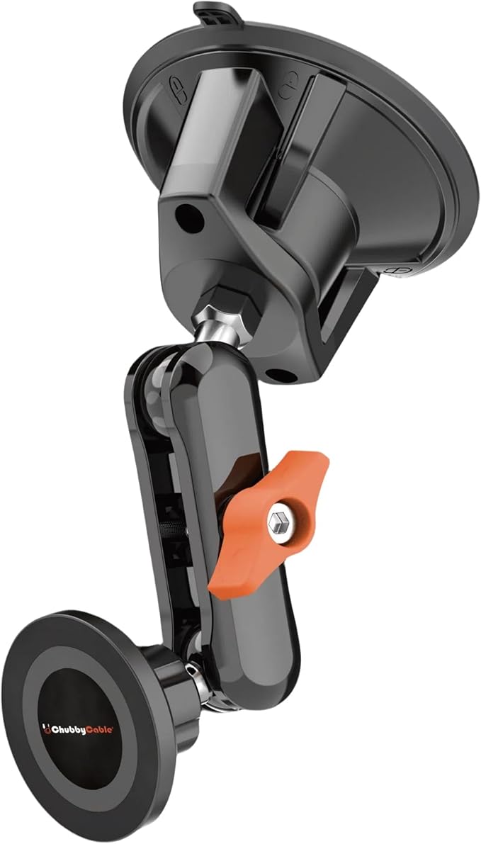 chubbycable ChubbyGrip Magnetic Dash Mount Vacuum Magnetic Phone Holder for Your Car 360° Adjustable Suction Cup Car Phone Mount for Windshield Dashboard, Magnetic Phone Holder, Orange