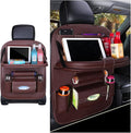 Car Seat Back Organizer, Leather Vehicle Seatback Storage Pocket with Foldable Table Tray, Multifunctional Automotive Backseat Protectors Kick Mats Accessories, Universal Fit (Coffee)