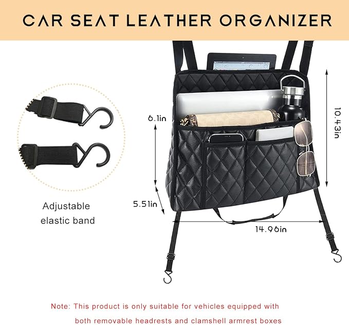 Car Purse Holder Between Seats, Leather Automotive Seat Back Organizer Large Capacity Bag, Front Seat Pocket Handbag Holder & Barrier of Backseat Pet Kids for Most Vehicles