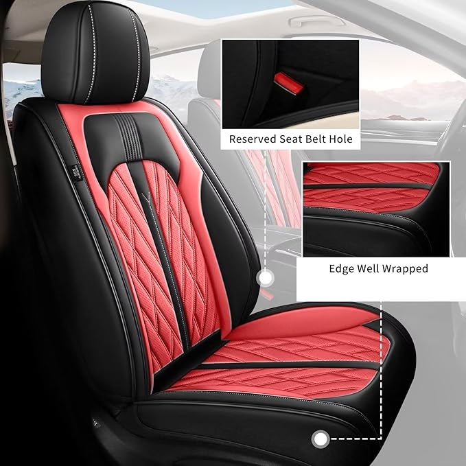 TTX LIGHTING Seat Covers Fit for Kia Rio 2013-2023 Car Seat Covers Full Set Car Faux Leather Breathable Waterproof (5 Seats, Black&Red)