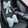 Car Accessories Plaid Bow Headrest Lumbar Pillow 4PCs Set Cotton Linen Elegant Soft Car Seat Cushions for Daily Commuting Trave (Blue Plaid,headrest+Lumbar Pillow 2pcs)