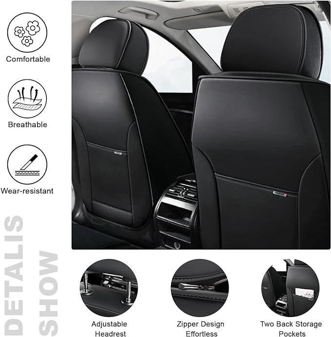 AREKA 5 Seat Covers for Honda Civic 2002-2026 Breathable Car Seat Covers,Anti-Slip Waterproof Car Seat Protectors with Airbag,Automotive Vehicle Cushion with Storage Pockets (Standard,Black)