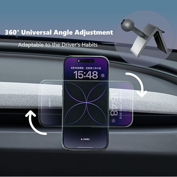 for Tesla Phone Mount Model Y Juniper 2025, Wireless Charger Strong Magnetic Phone Holder for All 4-6.9'' Smartphones, 360° Dock Base Airvent Adjustable, Anti-Slip Mount
