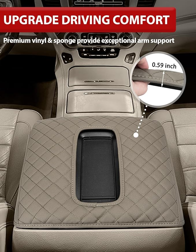 KBH Center Console Armrest Cover for Chevy Suburban Tahoe & GMC Yukon 2015-2020, Silverado & Sierra 1500 2500 3500 2014-2018, Bucket Seat, Customized Arm Rest Lid Protective Cushion, PU Leather