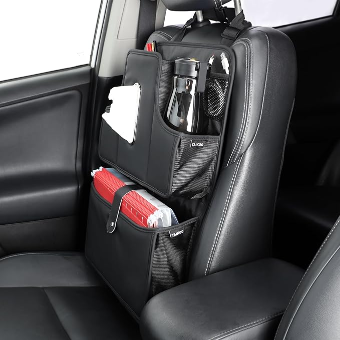 Car Tissue Holder and Seat Back Organizer, Extra Multifunctional Drink Cup Holder Keeps Your Car Clean and Tidy,Storage Bag (Style C Black)