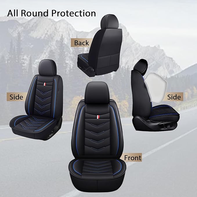 MVRVMV Seat Covers for Ford Escape 2005-2026, Waterproof Leather Auto Seat Cover (5 Seat Standard,Black-Blue)