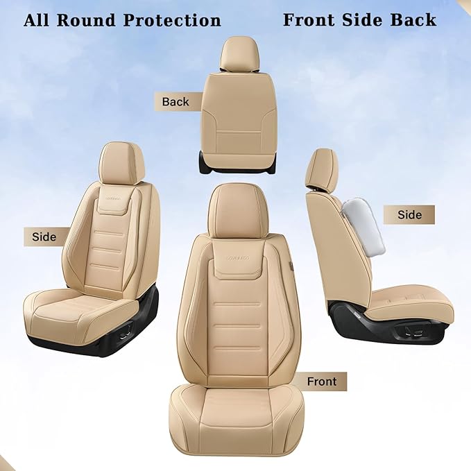 Coverado Car Seat Covers, Front Covers for Cars, Car Seat Cover Front Seats, Car Seat Protector Waterproof, Leather Car Seat Cushion, Universal Interior Covers Seat Protectors for Most Cars Beige