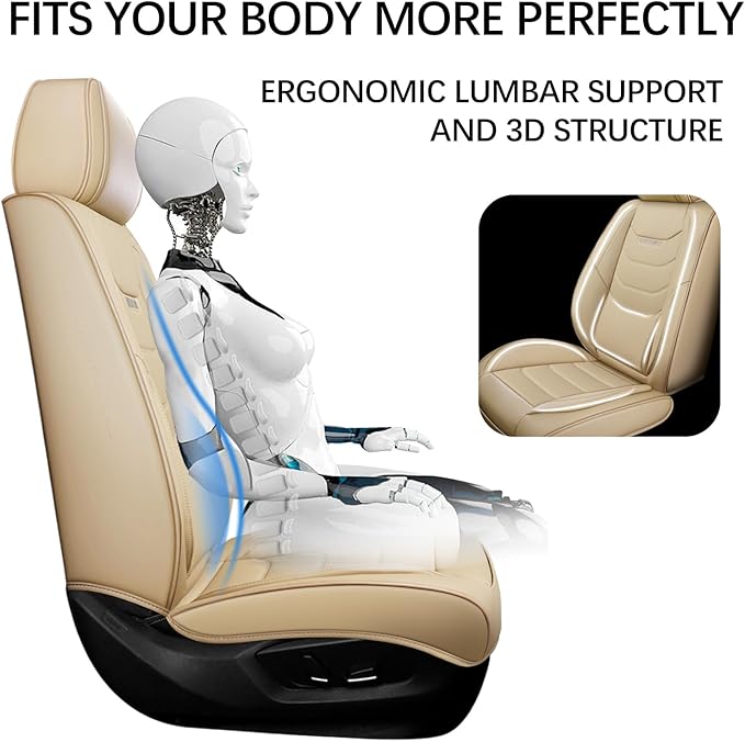 WENNFOUR Car Seat Covers Front Seats Only, Universal Luxury Automotive Car Seat Protector 2 Pack, Waterproof Breathable Leather Car Seat Cushion for Most Vehicles SUV Pick-up Truck, Beige