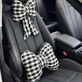Car Accessories Plaid Bow Headrest Lumbar Pillow 4PCs Set Cotton Linen Elegant Soft Car Seat Cushions for Daily Commuting Trave (Black Plaid,headrest+Lumbar Pillow 2pcs)