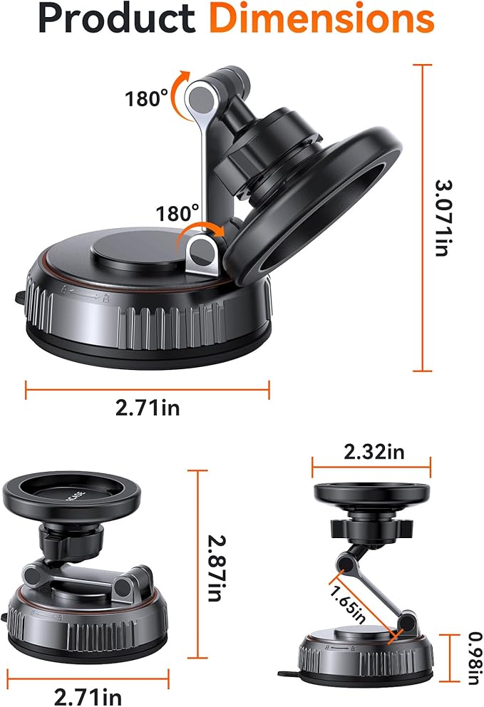 Miracase for Magsafe Car Mount, [Oversized Suction Base & 3600gf Magnetic] Vacuum Magnetic Phone Holders for Your Car, 360° Adjustable Cell Phone Mount for iPhone 17 Pro Max 16 15 14 13 12