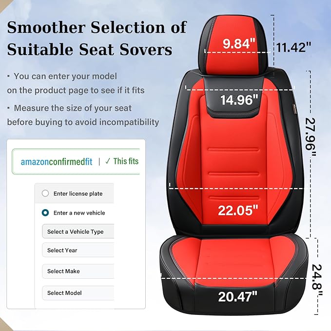 Coverado Car Seat Covers, Front Covers for Cars, Car Seat Cover Front Seats, Car Seat Protector Waterproof, Leather Car Seat Cushion, Universal Interior Covers Seat Protectors for Most Cars Black-Red