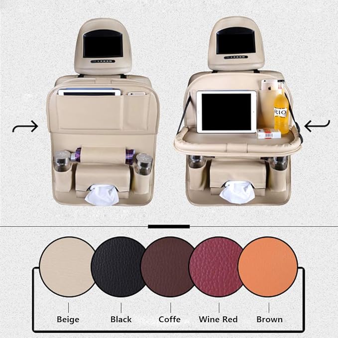 Car Seat Back Organizer PU Leather Storage Bag Universal Auto Multi-pocket Backseat Organizer with Foldable Table Tray