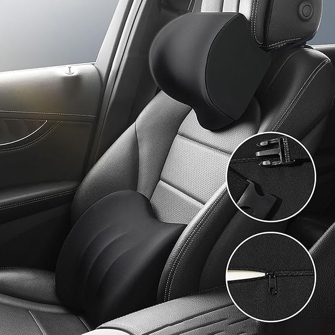 Car Headrest & Lumbar Support Cushion for Honda CRV 2023 2024 2025, Ergonomic Car Seat Headrest Memory Foam Neck and Back Pillow Kit Breathable Removable for Driving Fatigue Relief,B/Gray