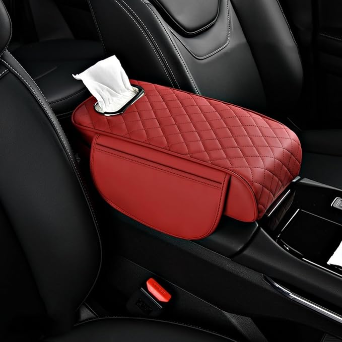 Car Armrest Pad for Hyundai Venue 2020–2025, Center Console Cover with Memory Foam Cushion, Anti-Slip Protector, Arm Rest Cushion Car Interior Accessories,C Red