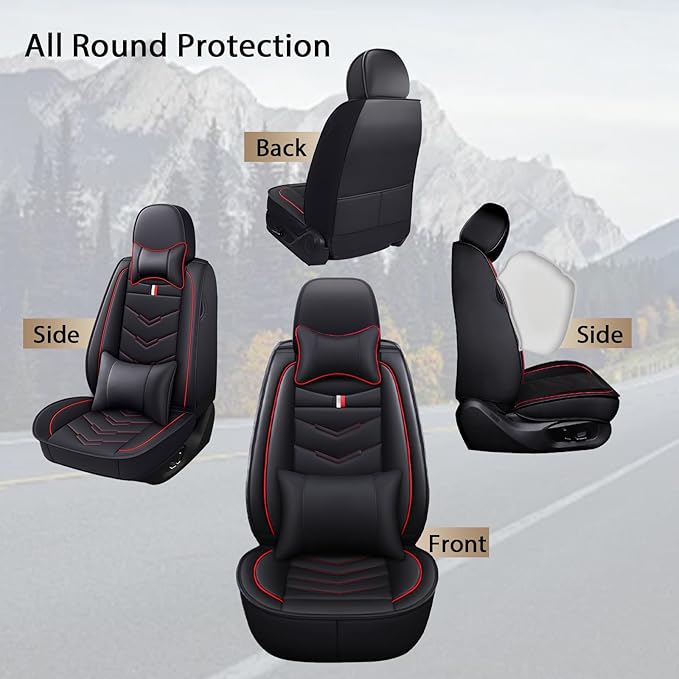 MVRVMV for Ford Explorer 2007-2026 Seat Covers, Waterproof Leather Seat Cover with 2* Neck Pillow and 2* Lumbar Support (5 Seat Luxury,Black-Red)
