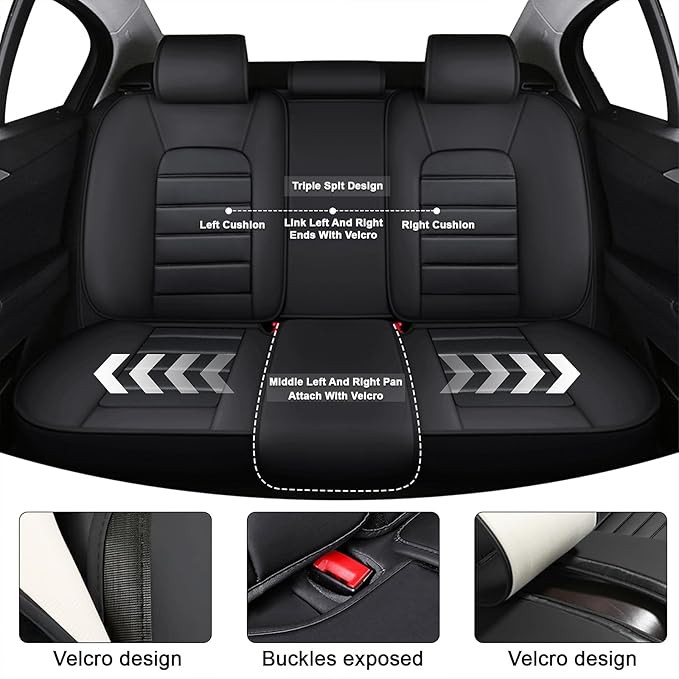 AREKA 5 Car Seat Covers for Honda Civic 2002-2026 Breathable Leather,Waterproof Car Seat Protectors with Comfort Headrest Pillows,Automotive Vehicle Cushion with Storage Pockets (Luxury,Redline)