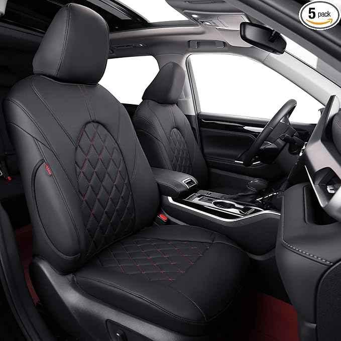 coverdream Highlander Leather Seat Covers Full Set for 2020-2026 Toyota Highlander SUV Seat Cushion,2nd-Row 40/60 Split Bench Seats,Fully Covered,Luxury Waterproof Car Seat Protecto (Black & Diamond)