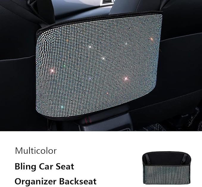 Car Net Pocket Handbag Holder Between Seat Back Organizer Storage Bag, Purse Holder for Console Front Seat Storage Barrier, Rhinestone Car Storage Organizer Between Front Seats, Multicolor