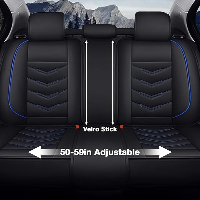 MVRVMV Seat Covers for Ford F-350 2010-2026, Waterproof Leather Auto Seat Cover (5 Seat Standard,Black-Blue)