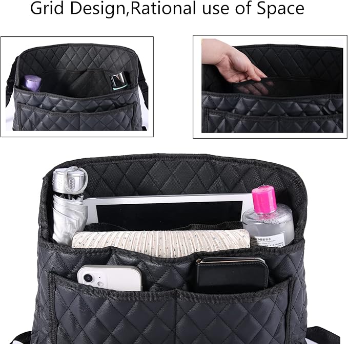 Car Pocket Handbag Holder - Leather Seat Back Organizer Barrier for Backseat Pet, Kids - Black