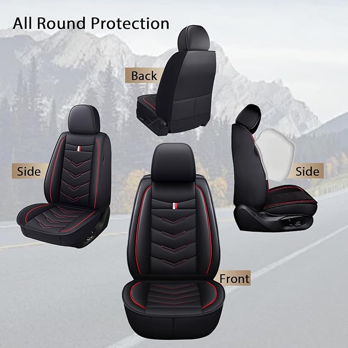 MVRVMV for Ford Maverick 2022-2026 Seat Covers, Waterproof Leather Seat Cover (2 Seat Standard,Black-Red)
