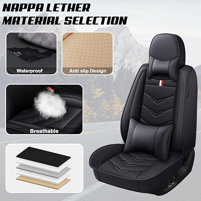 MVRVMV Luxury Car Seat Covers for Ford Explorer 2012-2026, Nappa Leather Auto Seat Cover with 2 Neck Pillows and 2 Lumbar Supports (5 Seat Luxury, Black)