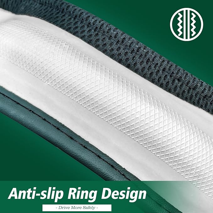 ZHOL Green Steering Wheel Cover,Soft Microfiber Leather,Non-Slip and Breathable Car Steering Wheel Cover for All Season,Universal Fit for 15 Inch