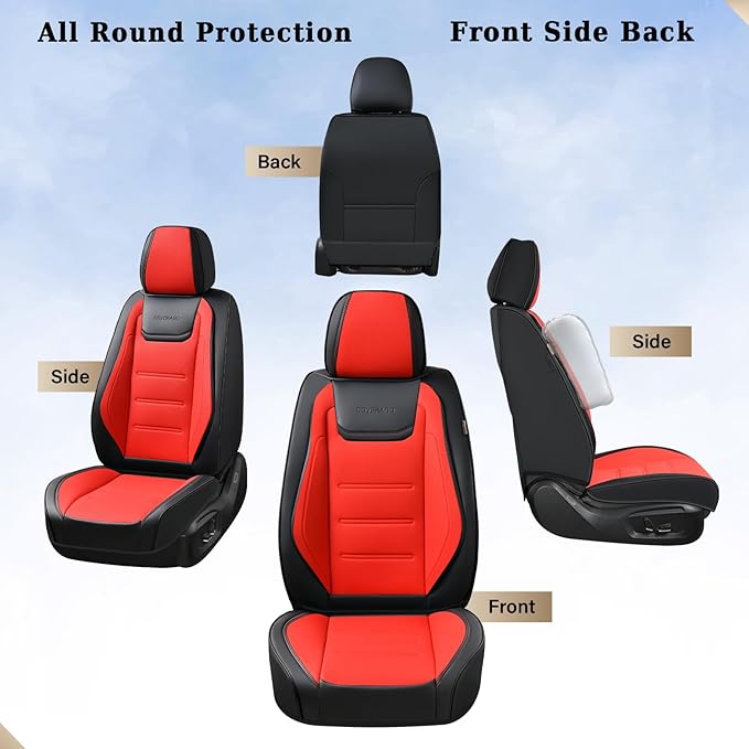 Coverado Car Seat Covers, Front Covers for Cars, Car Seat Cover Front Seats, Car Seat Protector Waterproof, Leather Car Seat Cushion, Universal Interior Covers Seat Protectors for Most Cars Black-Red