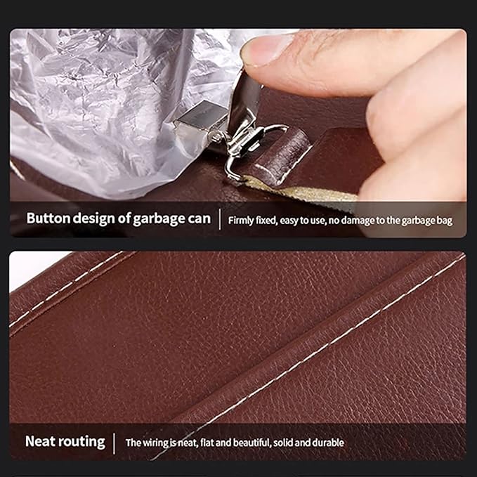 Leather Car Seat Back Organizer Tray Travel Car Storage Organizer Pad Bag with Foldable Table Car Trash Can Auto Accessories (Color : Beige)