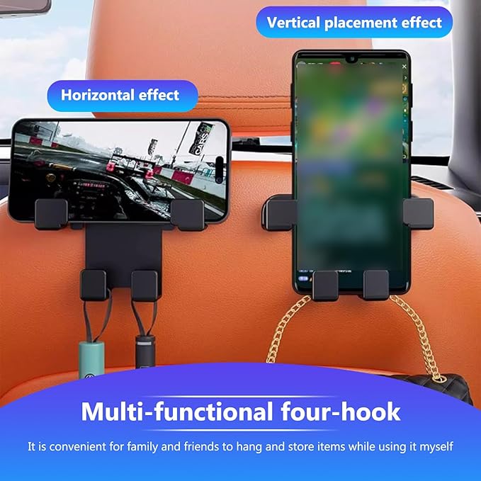 Upgraded Version Car Seat Back Organizer Hook, Multi-Function Auto Accessories with Phone Holder & Storage Hooks for Backseat, Durable ABS Material, Space-Saving Design for Car Interior Organization