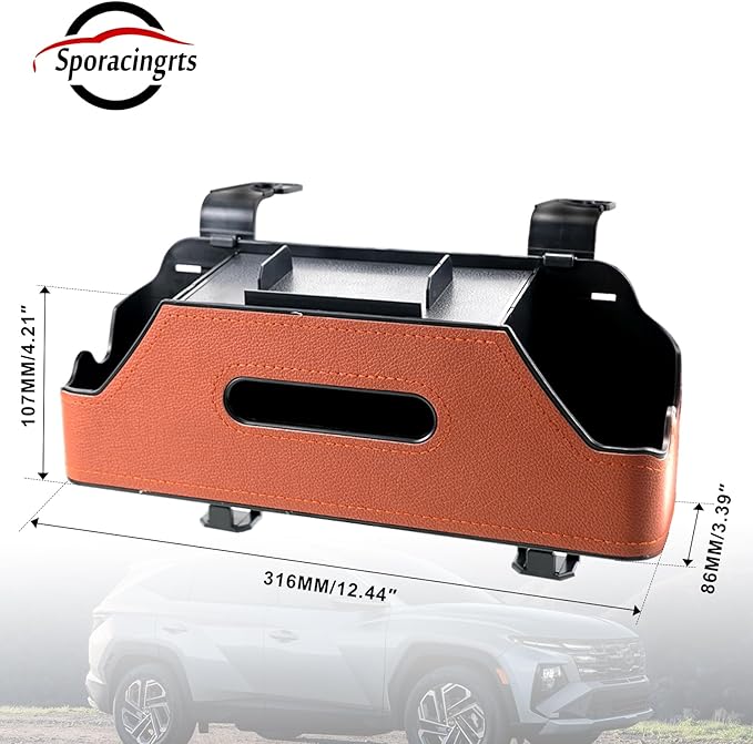Sporacingrts Car Seat Back Organizer with Cup Holders, Tissue Box, Hooks, Phone Slot, Brown PU Leather Storage Box for Backseat, 1 Pack, Fits Most Cars SUVs Trucks