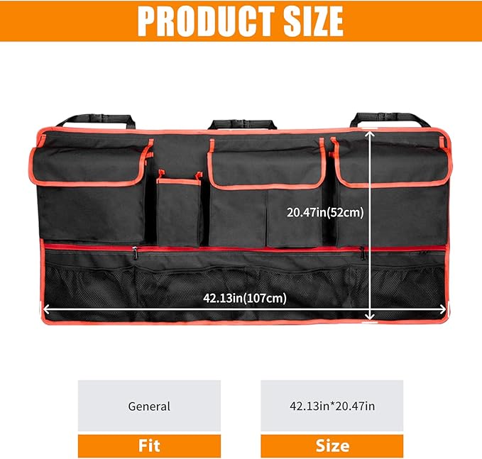 Back Seat Organizer Compatible with SUV Hanging Trunk Storage Bag, All-Weather Trunk Accessories Seat Back Organizer for SUV, Car Interior Accessories(Black and Red)
