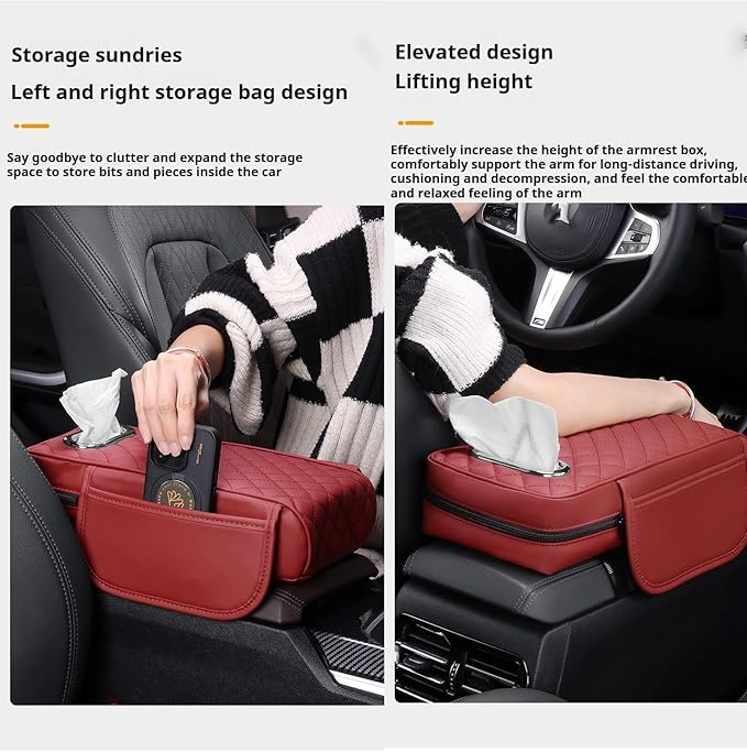 Car Armrest Pads for Hyundai Santa Fe Sport 2013 2014 2015 2016 2017 2018,Leather Center Console Covers Waterproof Anti-Slip Scratch Comfortable Automobile Protective Accessories,Grey