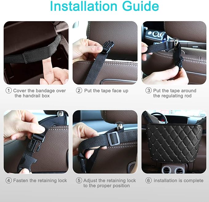 Car Pocket Handbag Holder, Seat Back Organizer Mesh with Premium Leather, Car Storage for Purse Holder, Barrier of Backseat Pet Kids Attaches to Headrest (Black+Pocket)